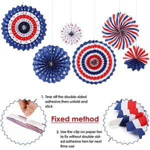 4th of July Party Decorations, Star Streamer, Independence Day American Flag Hanging Paper Fans, Foil Fringe Curtain, Pompoms Flowers Balloons for Patriotic Party Decorations Set