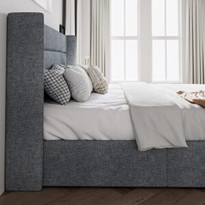 SHA CERLIN Queen Size Lift Up Storage Bed/Modern Wingback Headboard/Upholstered Platform Bed Frame/Hydraulic Storage/No Box Spring Needed/Wood Slats Support/Grey Blue
