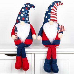 2 pcs large 4th of july patriotic gnome decorations,red white blue stars and stripes decor gnome, american memorial labor veterans independence day gnomes decor gift handmade tiered tray decorations