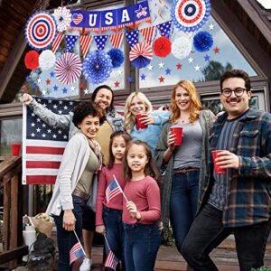 27 Pieces 4th of July Decorations Set, Red White Blue American Flag Hanging Honeycomb Paper Fans, Pom Poms, Swirls, Love USA Banner, Star Garland Patriotic Independence Day Outdoor Party Supplies