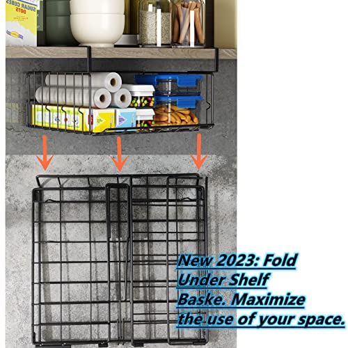 Under Shelf Basket Storage 2Pack - 11.8in Metal Under Cabinet Shelf, Hanging Wire Basket Shelves, Undershelf Storage Basket for Kitchen Pantry Bookshelf