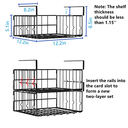 Under Shelf Basket Storage 2Pack - 11.8in Metal Under Cabinet Shelf, Hanging Wire Basket Shelves, Undershelf Storage Basket for Kitchen Pantry Bookshelf