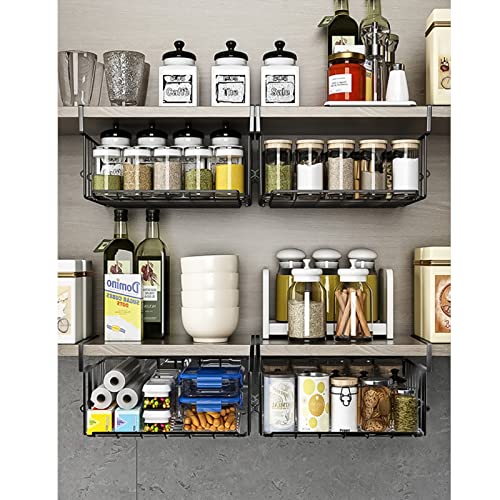 Under Shelf Basket Storage 2Pack - 11.8in Metal Under Cabinet Shelf, Hanging Wire Basket Shelves, Undershelf Storage Basket for Kitchen Pantry Bookshelf