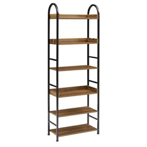 70.8 Inch Tall Bookshelf with 6-Tier Shelves and Round Top Frame for Home Office, MDF Boards, Adjustable Foot Pads,Brown