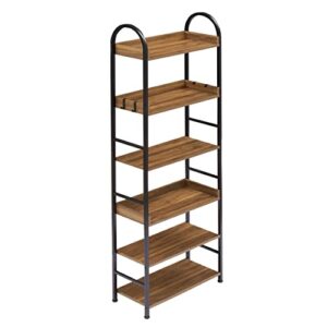 70.8 Inch Tall Bookshelf with 6-Tier Shelves and Round Top Frame for Home Office, MDF Boards, Adjustable Foot Pads,Brown