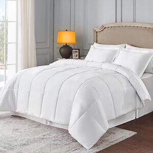 ihanherry white king comforter set 8 pieces, all season bed in a bag, comfortable king bedding sets with 1 bed skirt, 1 fitted sheet, 1 flat sheet, 1 comforter, 2 pillowcases, 2 pillow shams