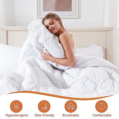 Ihanherry White King Comforter Set 8 Pieces, All Season Bed in a Bag, Comfortable King Bedding Sets with 1 Bed Skirt, 1 Fitted Sheet, 1 Flat Sheet, 1 Comforter, 2 Pillowcases, 2 Pillow Shams