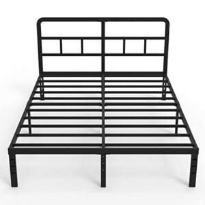 maenizi full bed frame with headboard, 14 inch full size bed frame no box spring needed support up to 3000 lbs, noise free, easy assembely, black