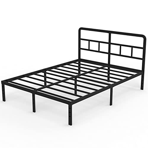 Maenizi Full Bed Frame with Headboard, 14 Inch Full Size Bed Frame No Box Spring Needed Support Up to 3000 lbs, Noise Free, Easy Assembely, Black