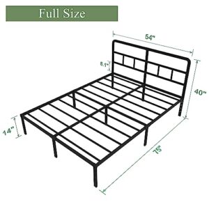 Maenizi Full Bed Frame with Headboard, 14 Inch Full Size Bed Frame No Box Spring Needed Support Up to 3000 lbs, Noise Free, Easy Assembely, Black