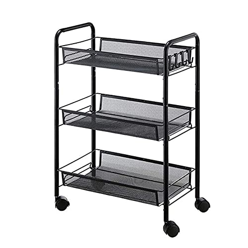 ATAAY Storage Racks and Durable Metal Mesh Rolling Storage Carts with Practical Handle Wheels, Easy-to-Operate Kitchen and Bathroom/Black