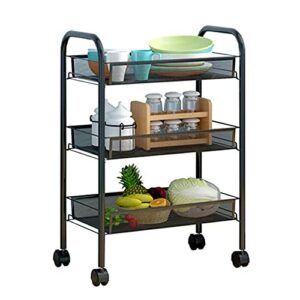 ATAAY Storage Racks and Durable Metal Mesh Rolling Storage Carts with Practical Handle Wheels, Easy-to-Operate Kitchen and Bathroom/Black