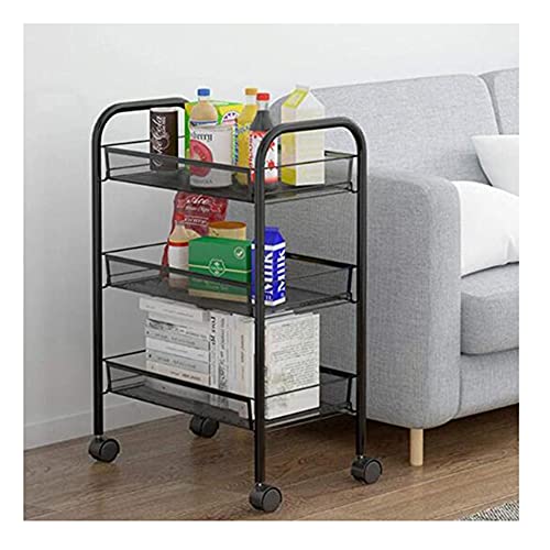 ATAAY Storage Racks and Durable Metal Mesh Rolling Storage Carts with Practical Handle Wheels, Easy-to-Operate Kitchen and Bathroom/Black