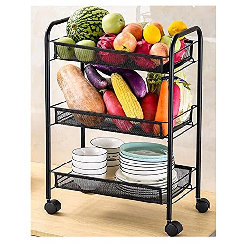 ATAAY Storage Racks and Durable Metal Mesh Rolling Storage Carts with Practical Handle Wheels, Easy-to-Operate Kitchen and Bathroom/Black