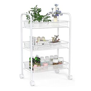 ATAAY Rolling Utility Wire Shelves and Easy Glideer Wheels/White