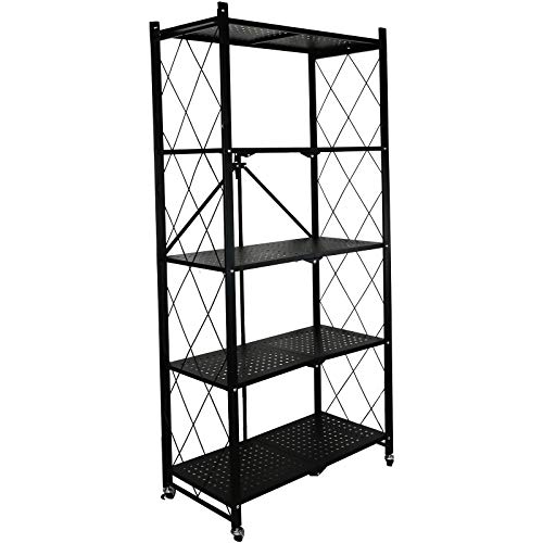 ATAAY Shelving Unit Heavy Duty Kitchen Storage Rack Foldable Storage Shelving Cart Withers for Garage Kitchen Living/Black