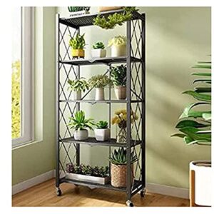 ATAAY Shelving Unit Heavy Duty Kitchen Storage Rack Foldable Storage Shelving Cart Withers for Garage Kitchen Living/Black