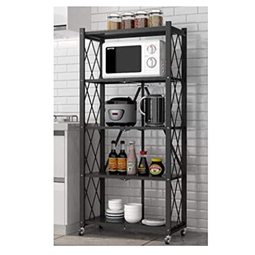 ATAAY Shelving Unit Heavy Duty Kitchen Storage Rack Foldable Storage Shelving Cart Withers for Garage Kitchen Living/Black