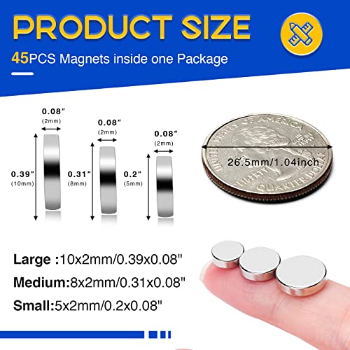 VSKIZ Small Magnets, 3 Assorted Sizes Rare Earth Magnets, Tiny Round Neodymium Disc Magnets for Refrigerator, Kitchen Cabinet, Durable Mini Refrigerator Magnets for Science, DIY, Round Button Magnet