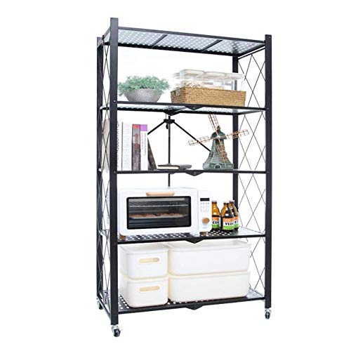 ATAAY Storage Rack Unit Folding Metal Rack, Heavy-Duty Organizer Rack, Storage Rack, Storage Trolley, Cart, Storage/Black