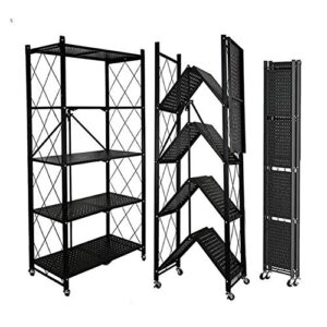 ATAAY Storage Rack Unit Folding Metal Rack, Heavy-Duty Organizer Rack, Storage Rack, Storage Trolley, Cart, Storage/Black