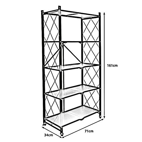 ATAAY Storage Rack Unit Folding Metal Rack, Heavy-Duty Organizer Rack, Storage Rack, Storage Trolley, Cart, Storage/Black