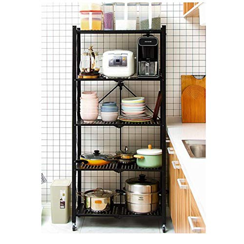 ATAAY Storage Rack Unit Folding Metal Rack, Heavy-Duty Organizer Rack, Storage Rack, Storage Trolley, Cart, Storage/Black