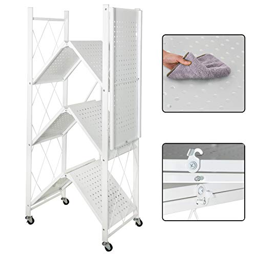 ATAAY Storage Trolley with Wheels, Kitchen Trolley Utility Cart Storage Rack Shelves for Kitchen Home Office Bathroom Garage, Folding/C