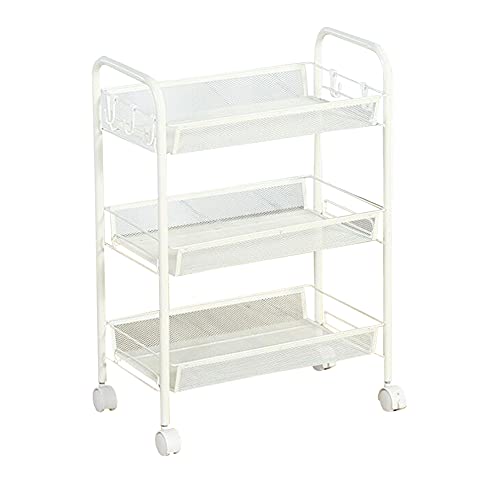 ATAAY Mesh Rolling Utility Out Mesh Storage Cart Storage Tower Rack Storage Shelves for Home Kitchen Bathroom Storage/White