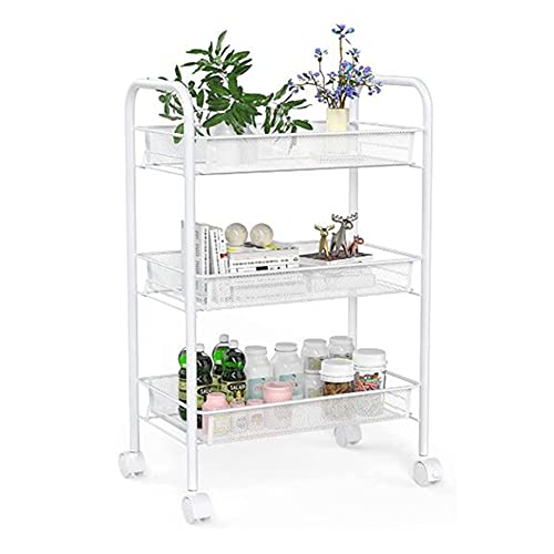 ATAAY Mesh Rolling Utility Out Mesh Storage Cart Storage Tower Rack Storage Shelves for Home Kitchen Bathroom Storage/White