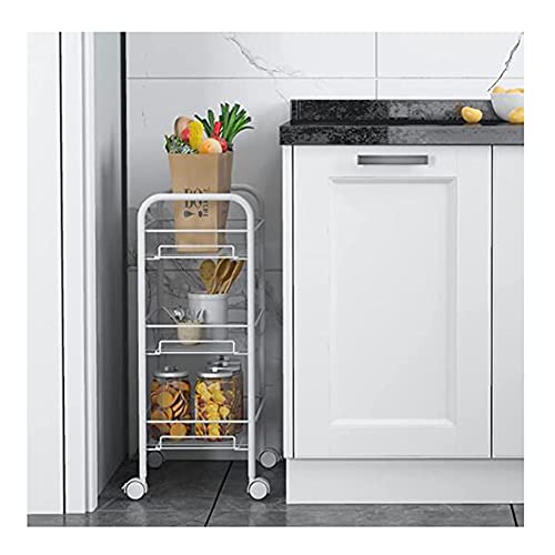 ATAAY Mesh Rolling Utility Out Mesh Storage Cart Storage Tower Rack Storage Shelves for Home Kitchen Bathroom Storage/White