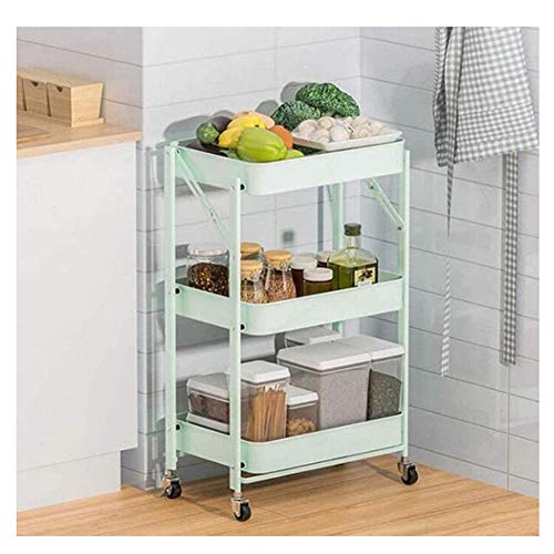 ATAAY Storage Trolley — Portable Storage Unit with Ander Wheels — Rolling Freestanding Shelves for Household/Mint Green