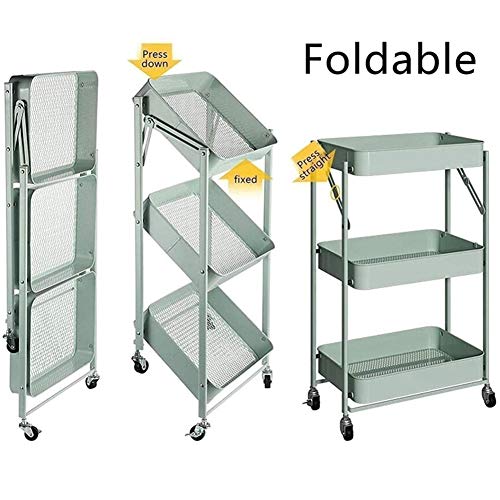 ATAAY Storage Trolley — Portable Storage Unit with Ander Wheels — Rolling Freestanding Shelves for Household/Mint Green