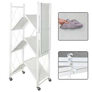 ATAAY Shelving Unit Heavy Duty Carbon Steel Foldable Storage Stand, Organizer Rack Cart with for Garage Kitchen Living/White