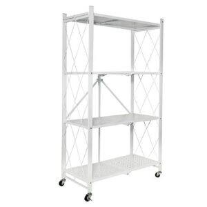 ATAAY Collapsible/Foldable Shelving Unit,Sturdy Metal Storage Rack Kitchen Organizer Shelving,General Purpose Home Kitchen Laundry/White