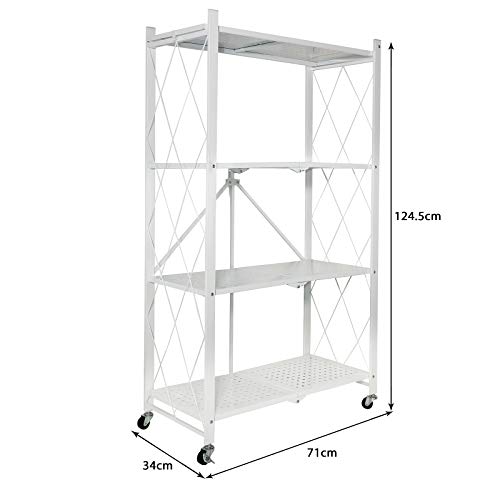 ATAAY Collapsible/Foldable Shelving Unit,Sturdy Metal Storage Rack Kitchen Organizer Shelving,General Purpose Home Kitchen Laundry/White