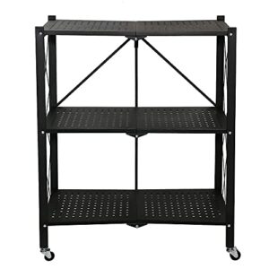 ATAAY Shelves Storage Unit, Sturdy Storage Rack with,for Kitchen Garage, Metal Foldable Heavy-Duty Trolley, No Components/Black 2