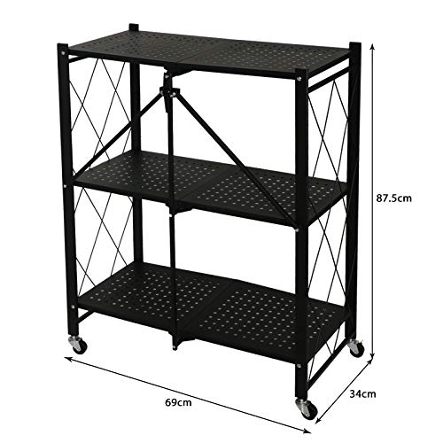 ATAAY Shelves Storage Unit, Sturdy Storage Rack with,for Kitchen Garage, Metal Foldable Heavy-Duty Trolley, No Components/Black 2