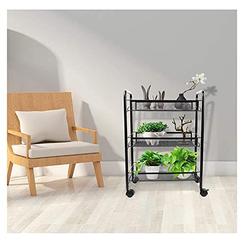 ATAAY Cart with Storage Basket, Fruit and Vegetable Rack on/Black