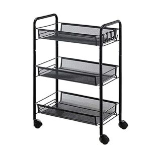 ATAAY Cart with Storage Basket, Fruit and Vegetable Rack on/Black