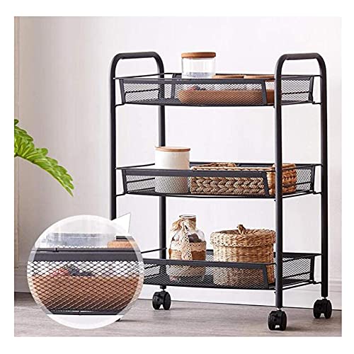 ATAAY Cart with Storage Basket, Fruit and Vegetable Rack on/Black