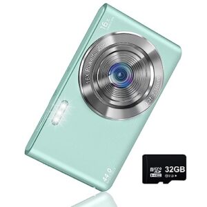 digital camera 4k 44mp with 32gb sd card, 2.4 inch point and shoot camera with 16x digital zoom, compact mini camera kids camera for teens boys girls adults students seniors(dc6-x3 green1)