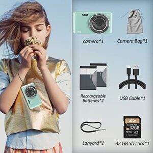 Digital Camera 4K 44MP with 32GB SD Card, 2.4 Inch Point and Shoot Camera with 16X Digital Zoom, Compact Mini Camera Kids Camera for Teens Boys Girls Adults Students Seniors(DC6-X3 Green1)