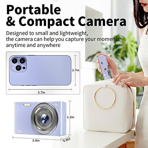 Digital Camera 4K 44MP with 32GB SD Card, 2.4 Inch Point and Shoot Camera with 16X Digital Zoom, Compact Mini Camera Kids Camera for Teens Boys Girls Adults Students Seniors(DC6-X3 Purple1)