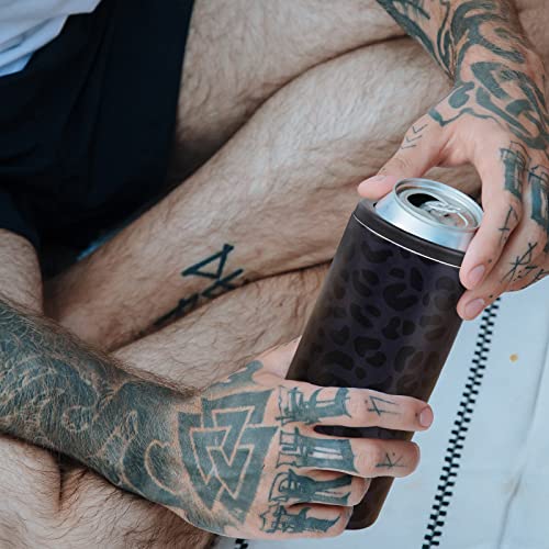 12 oz Slim Can Cooler Stainless Steel Skinny Can Cooler Insulated Beer Can Cooler for Hard Seltzers Unique Leopard Print Tumbler Gifts for Women and Men