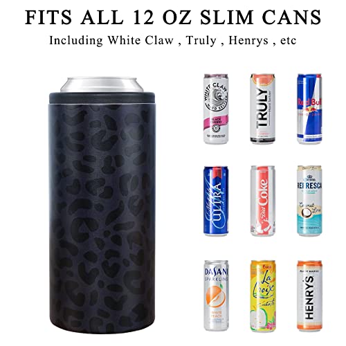 12 oz Slim Can Cooler Stainless Steel Skinny Can Cooler Insulated Beer Can Cooler for Hard Seltzers Unique Leopard Print Tumbler Gifts for Women and Men