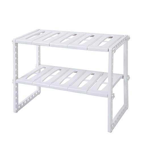 HEPMIMZHU 2-Shelf Adjustable Metal Shelf Wire Shelving Unit Storage Steel Organizer Wire Rack for Small Places Restaurant Garage Pantry Kitchen Garage Rack (White-2 Shelf)