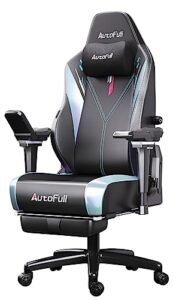 autofull m6 rgb gaming chair ergonomic office chair with 6d adjustable armrests and built-in adjustable lumbar support pu leather pc chair for adults with footrest,black