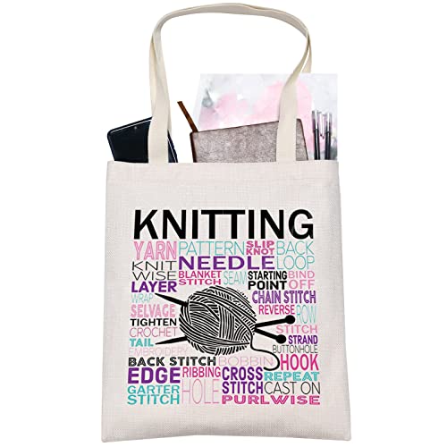 LEVLO Sewing Knitting Canvas Tote Bag Knitting Gift For Knitter Crochet Shoulder Bag For Crochet Lovers (Knitting Tote)