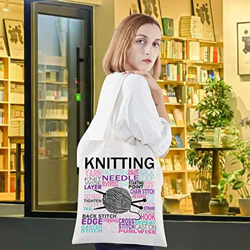 LEVLO Sewing Knitting Canvas Tote Bag Knitting Gift For Knitter Crochet Shoulder Bag For Crochet Lovers (Knitting Tote)